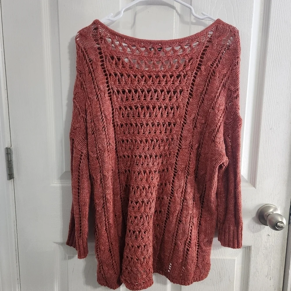 Vintage American Eagle open knit burnt orange sweater 90s y2k cotton stretch LG